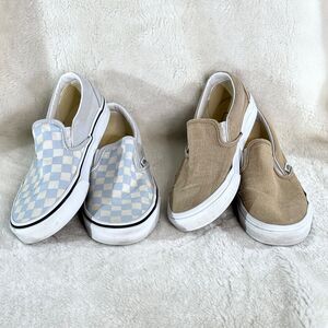 Vans Womens Checker Board Classic Slip-On Shoes Size 6.5 Blue White Tan Lot of 2